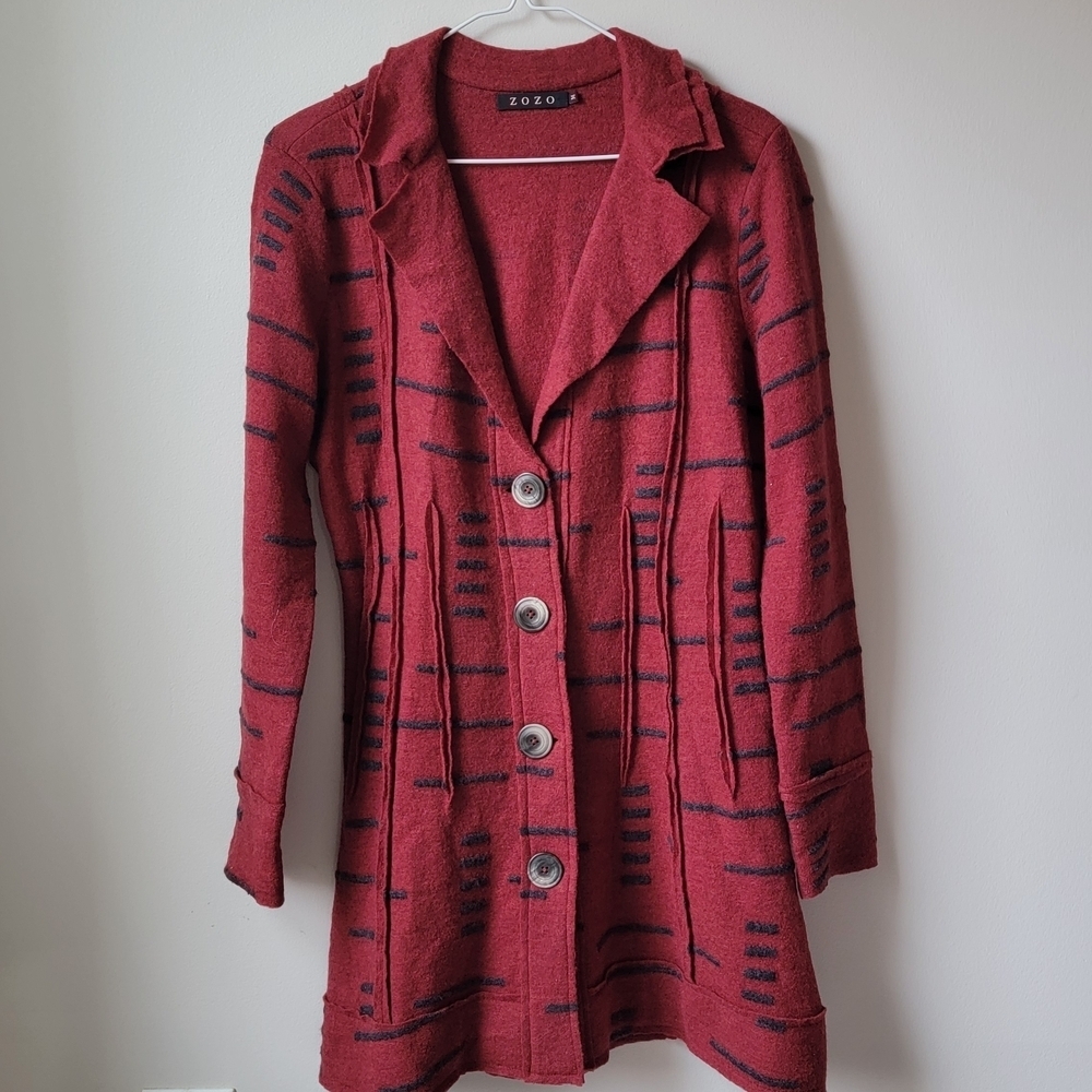 Zozo Red Patterned 100% Wool Women's Blazer. Size M.